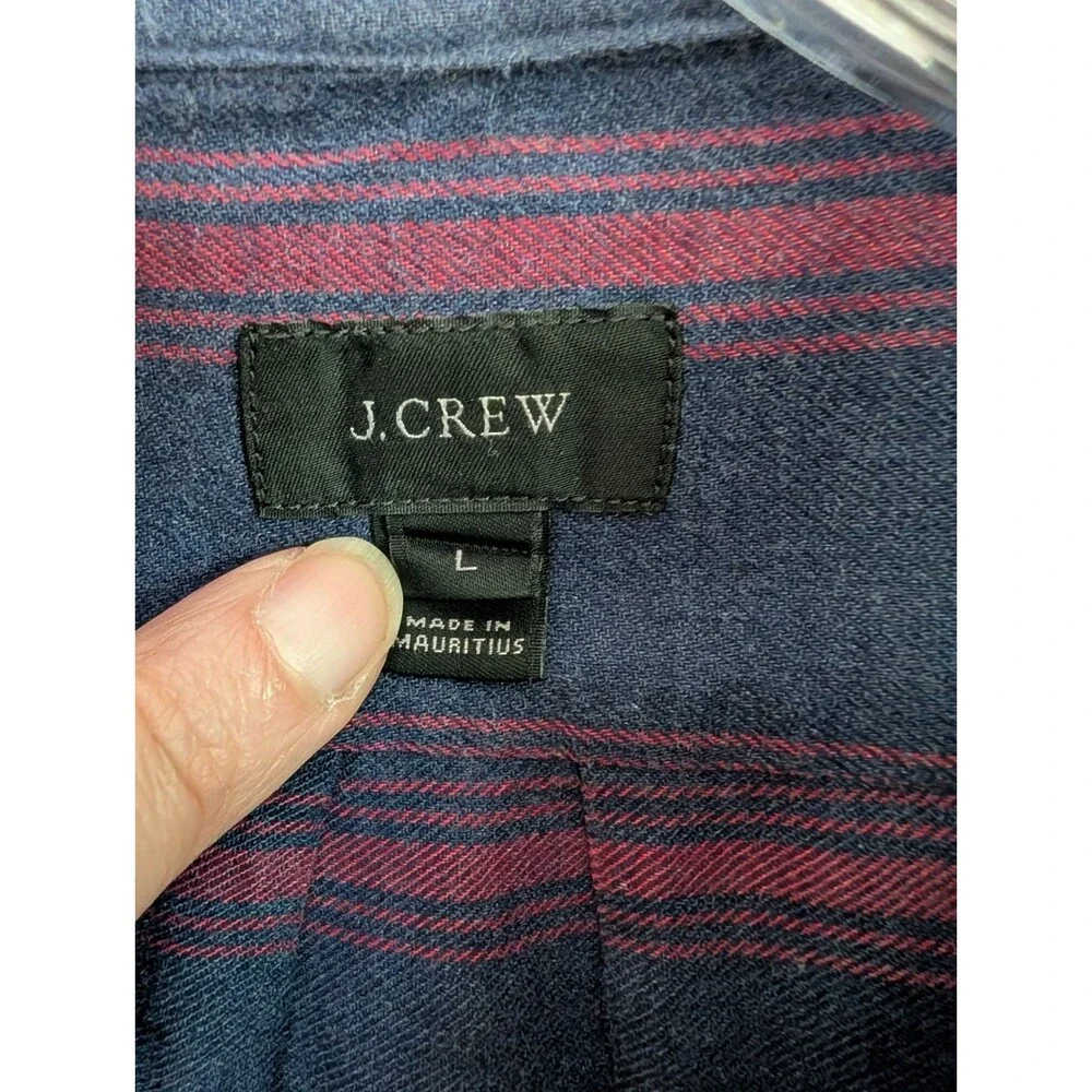 J.Crew Button Down Plaid Slim Fit Dress Shirt L Navy Blue Flannel Office Work